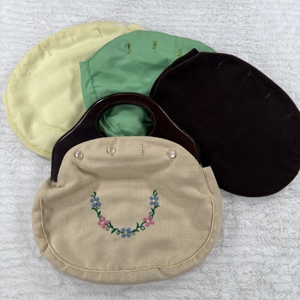 Vintage de'Lanthe Interchangeable Purse Handbag Lucite Handle 4 Covers 1970's